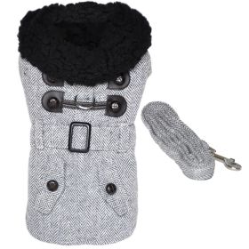 Grey Herringbone Designer Harness Coat and Matching Leash (size: 2X-Large)