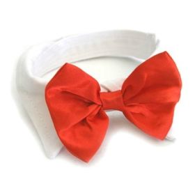 White Dog Collar with Red Satin Bow Tie – Removable, Adjustable Fit (size: X-Large)