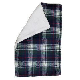 Sherpa‑Lined Dog Blanket – Cozy Plaid Pet Throw, 30" x 20" (Color: Blue & Green Plaid, size: 30" x 20")